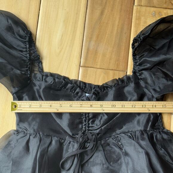 Mable Organza Black Off Shoulder Mesh Puff Sleeves Lined Witchy Goth Halloween S - Picture 10 of 11